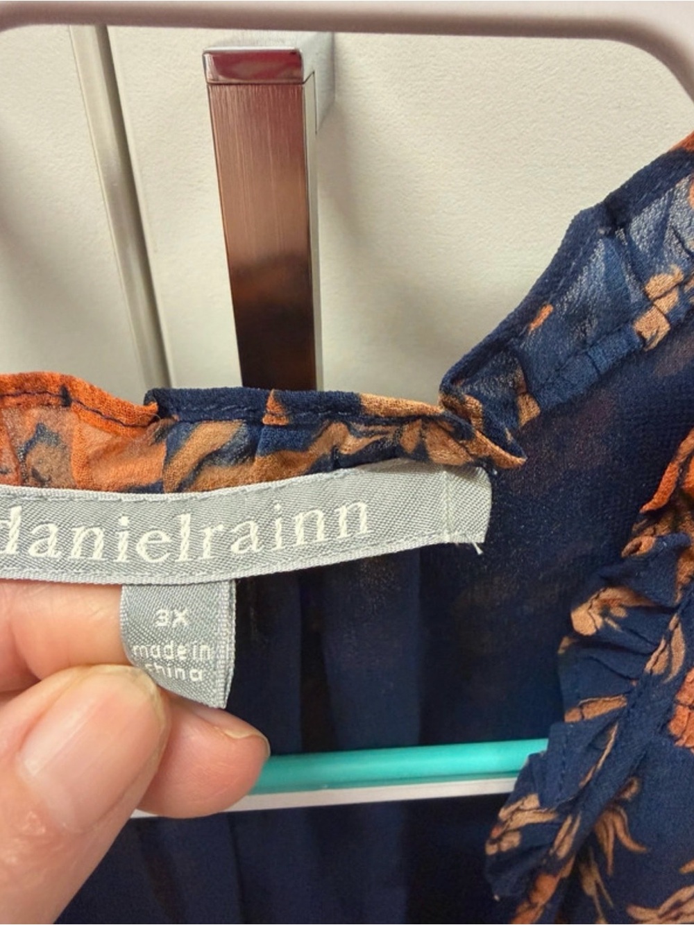 Daniel Rainn Navy Sleeveless V-Neck Blouse with Orange Floral Print, 3X - Picture 4 of 10